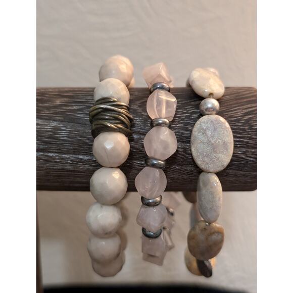 Lot of Three Neutral Stone Bead Stretch Bracelets - Picture 3 of 3